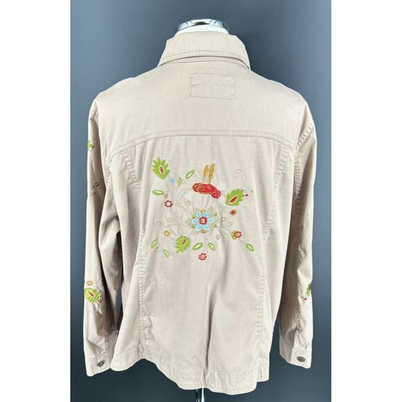 Live a Little Womens Jacket Embroidered Pockets Sz 1X Tan Twill - Picture 5 of 7